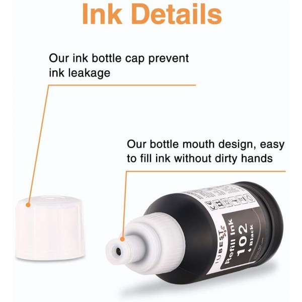 IUBEST 102 Ink Replacement for Epson EcoTank 102 Ink Bottle Refills for Epson EcoTank ET-2700 ET-2750 ET-2751 ET-2756 ET-3700 ET-3750 ET-4750 ET-15000, Multipack (Black, Cyan, Magenta, Yellow)